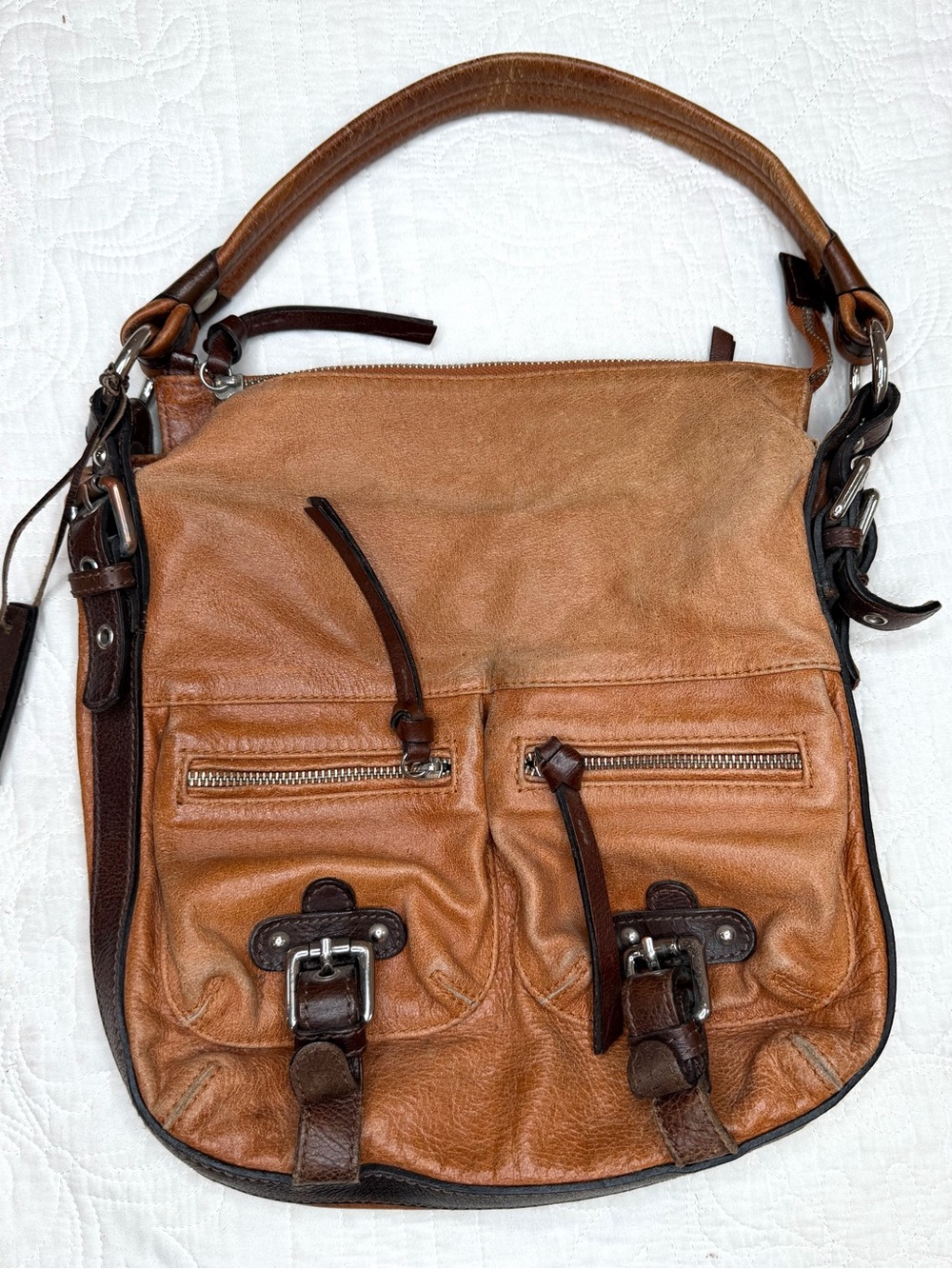 TANO Tan/Brown Leather Handbag Shoulderbag Purse Boho Hobo Hippie Tote